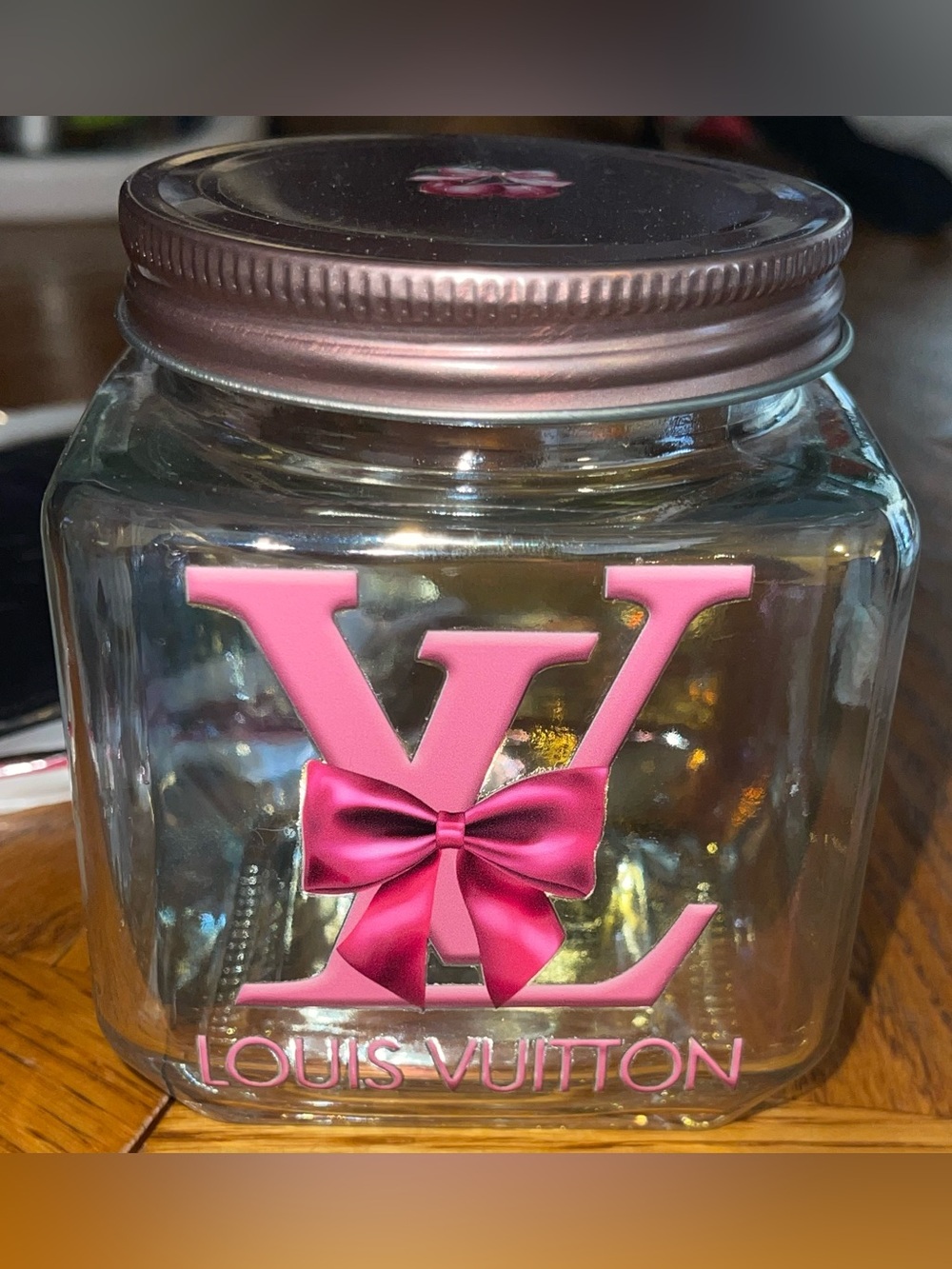 Iridescent Glass Jar Custom Decorated With Lid